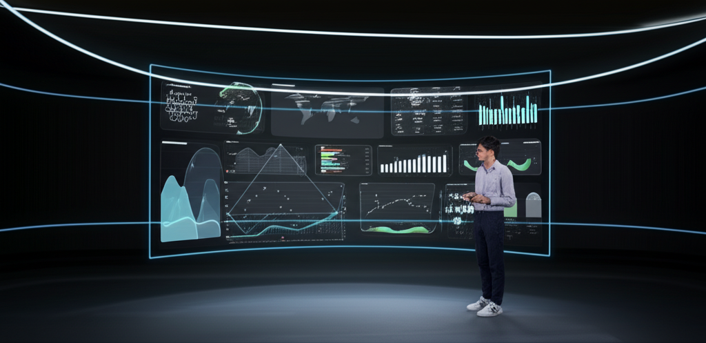 Student presenting AI project with data visualizations